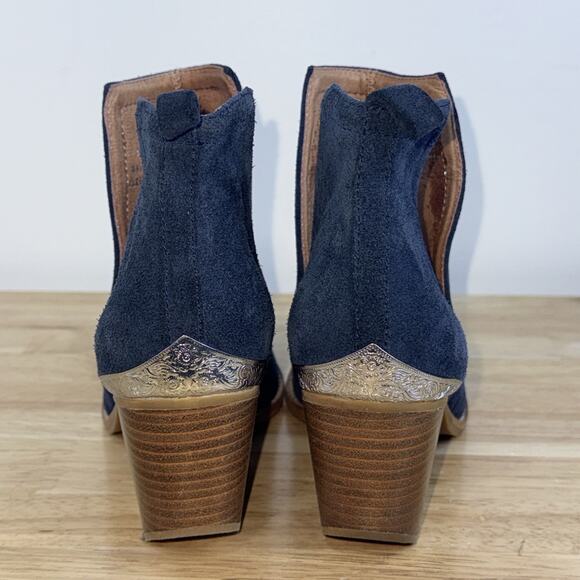 Jeffrey Campbell Cromwell Booties Blue Suede Metal Toe Heel Style Western Sz 8 - Picture 4 of 11